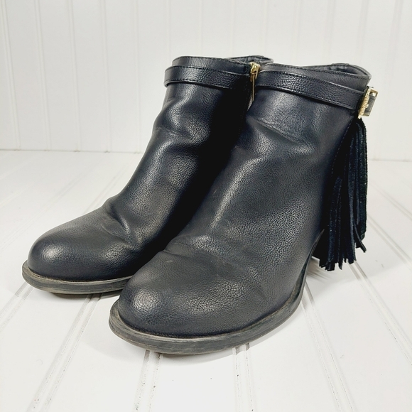 Circus by Sam Edelman Jolie Black Leather Tasseled Ankle Boots B228 - Picture 2 of 12
